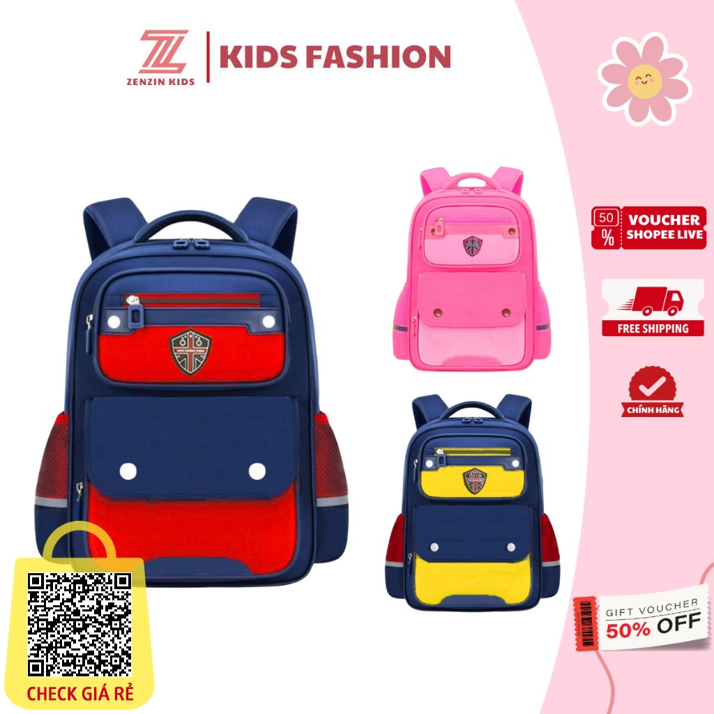 Balo tiểu học cho bé ZENZIN KIDS chống gù vải poly cao cấp đựng vừa sách vở - cặp đi học cấp 1 cho bé trai và bé gái