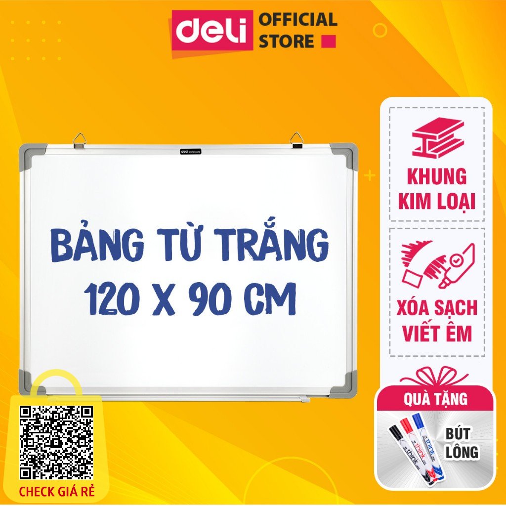 Bảng Từ Trắng DELI Kích Thước 120x90cm Bảng Mica Từ Tính Nam Châm Bảng Fooc Trắng Có Móc Treo Tường Văn Phòng Dạy Học