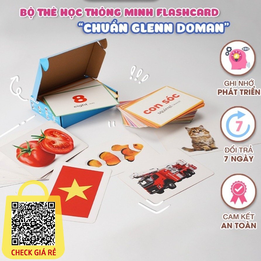 Bộ thẻ học thông minh Flashcard cho bé chuẩn Glenn Doman 10 chủ đề song ngữ kèm hình ảnh mình họa giáo dục sớm cho bé