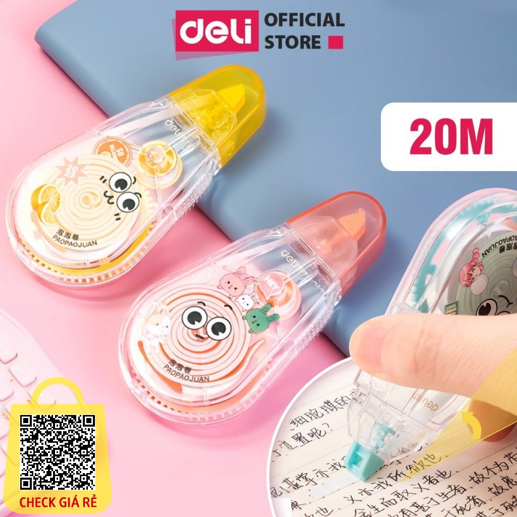 Bút Xóa Băng 20M Đáng Yêu Cute Deli Xóa Sạch Phủ Kín Khô Nhanh Viết Đè Lên Ngay Băng Xoá Kéo Cho Học Sinh Văn Phòng