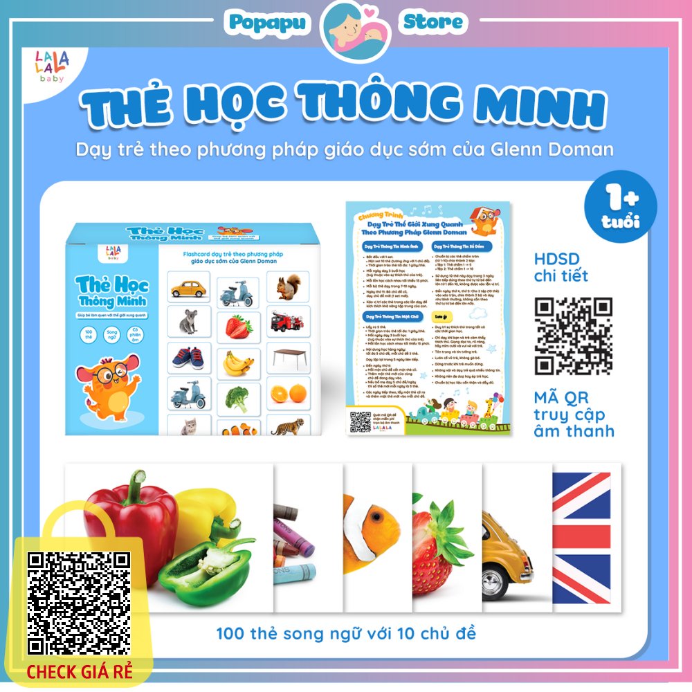 Flashcard cho bé Bộ thẻ học thông minh Glenn Doman 10 chủ đề song ngữ kèm hình ảnh mình họa giáo dục sớm cho bé.