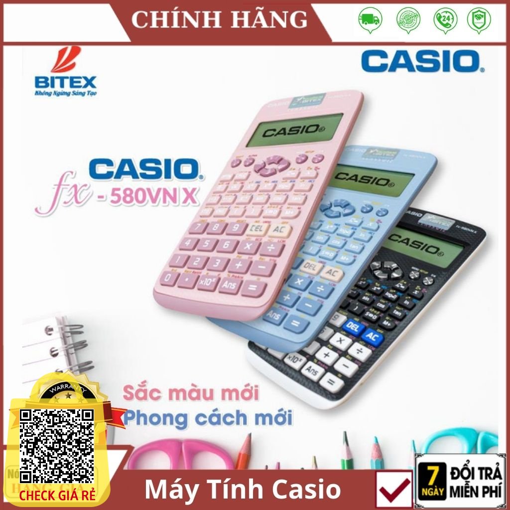 Máy tính Cầm Tay Casio FX 580VN X Hàng chính hãng - Casio 580 Giải phương trình bậc 4 , ma trận 4x4 , bảo hành 7 năm