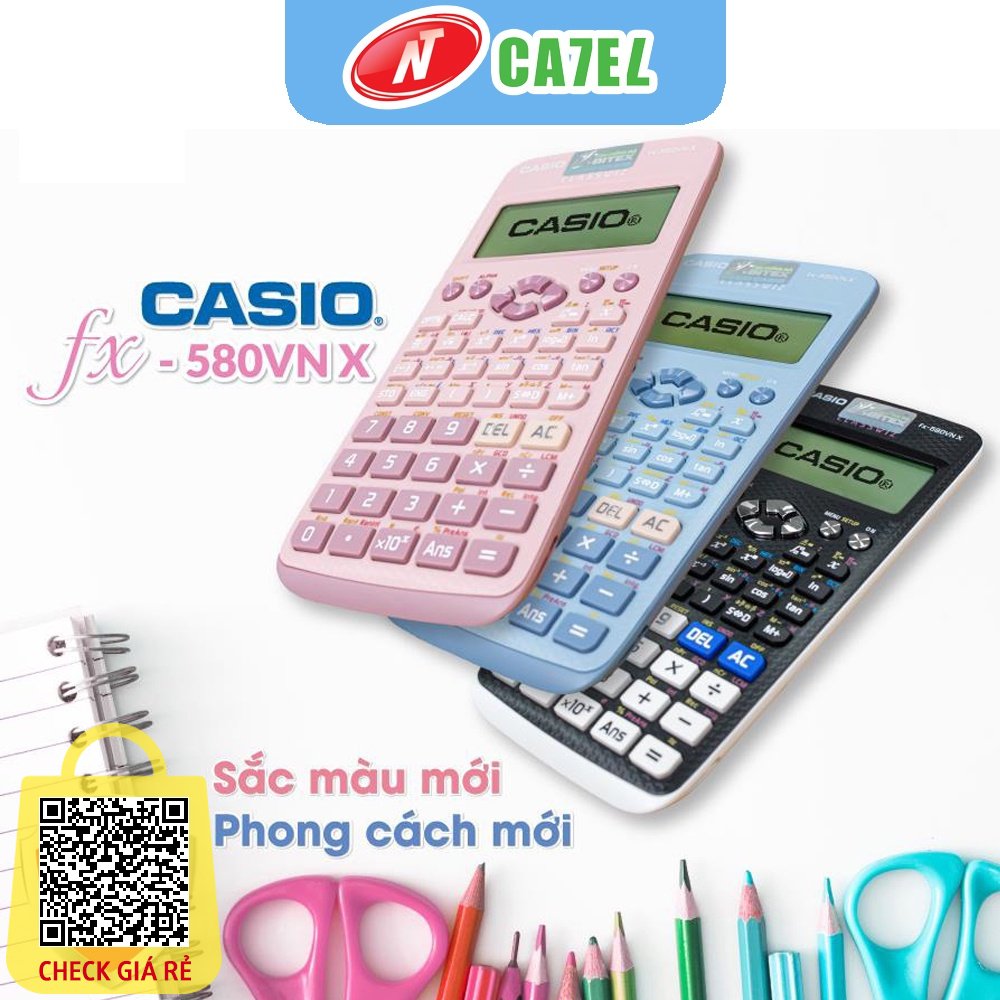 Máy Tính Casio FX 580 VNX Hàng Chính Hãng Bảo Hành 7 Năm BITEX Nhập Khẩu 3 Màu Hồng Xanh Đen Cho Học Sinh