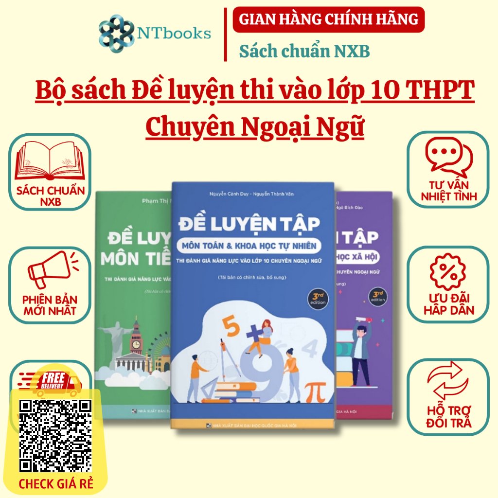 Sách Combo Đề luyện tập Toán Văn Anh thi đánh giá năng lực vào lớp 10 chuyên Ngoại Ngữ