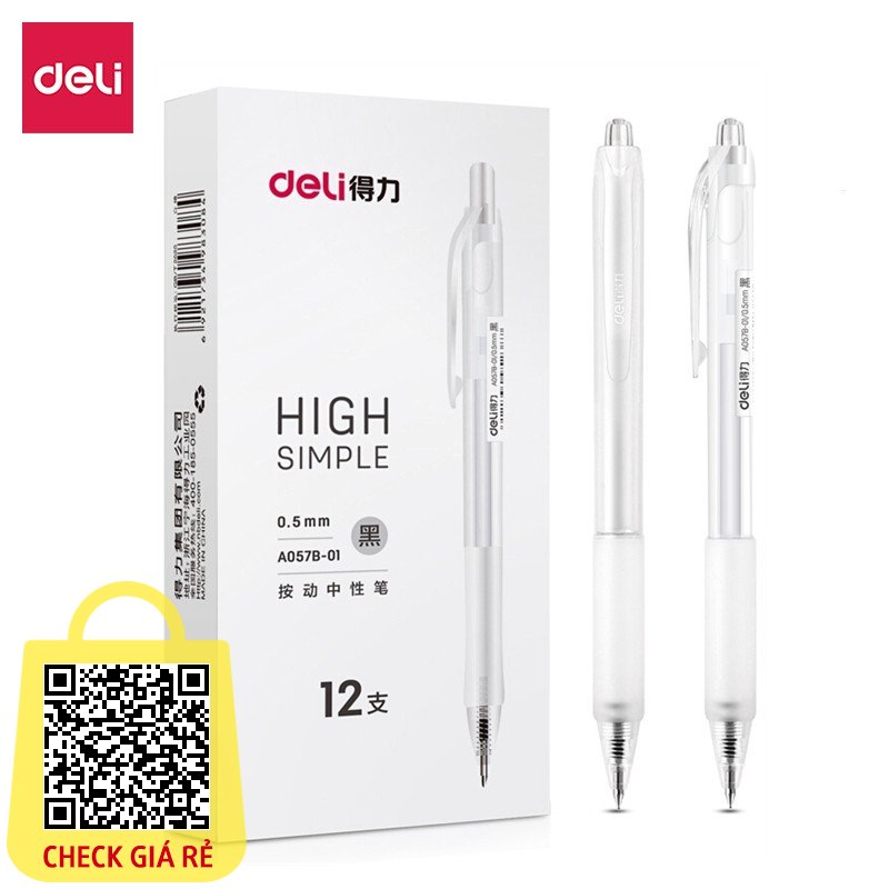 Bút mực đen Deli A057b-01 thiết kế vỏ trong suốt ngòi 0.5mm dành cho học sinh