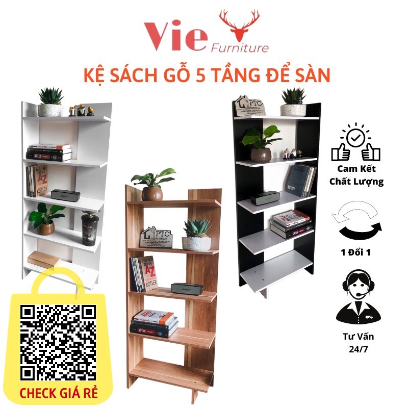 Ke Sach Go Gia Sach Go 5 Tang Lap Ghep Nhieu Mau Sac Tien Ich