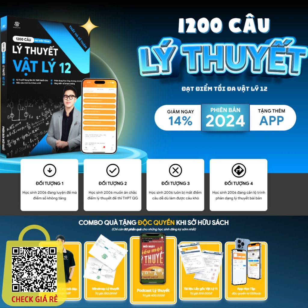 Sách Tổng ôn Vật lý 1200 Câu Lý Thuyết Vật Lý 12 Ôn Thi THPT Quốc Gia Bản Mới Nhất